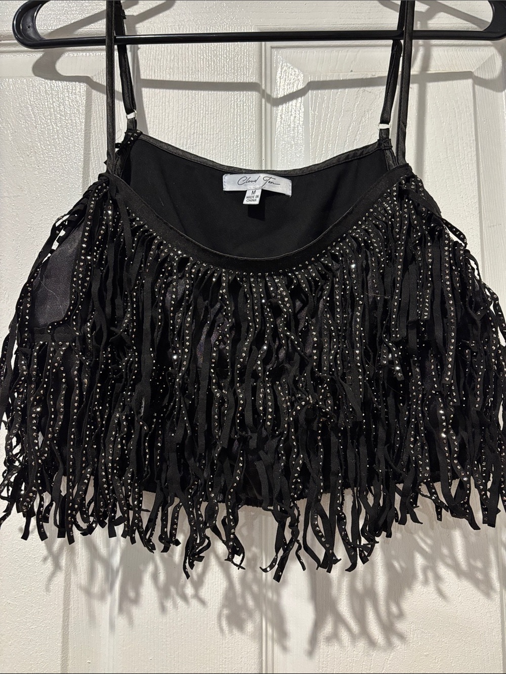 Fringed Sequin Nashville Black Crop Top - Picture 2 of 5